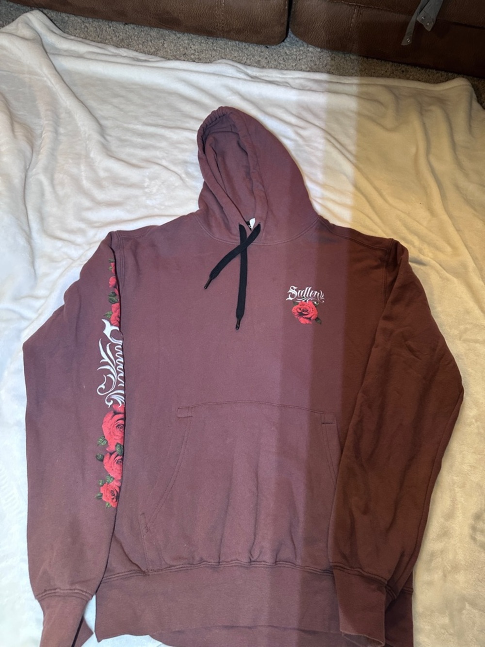 Sullen Men's Crewneck Hoodie - Burgundy with Rose Graphic